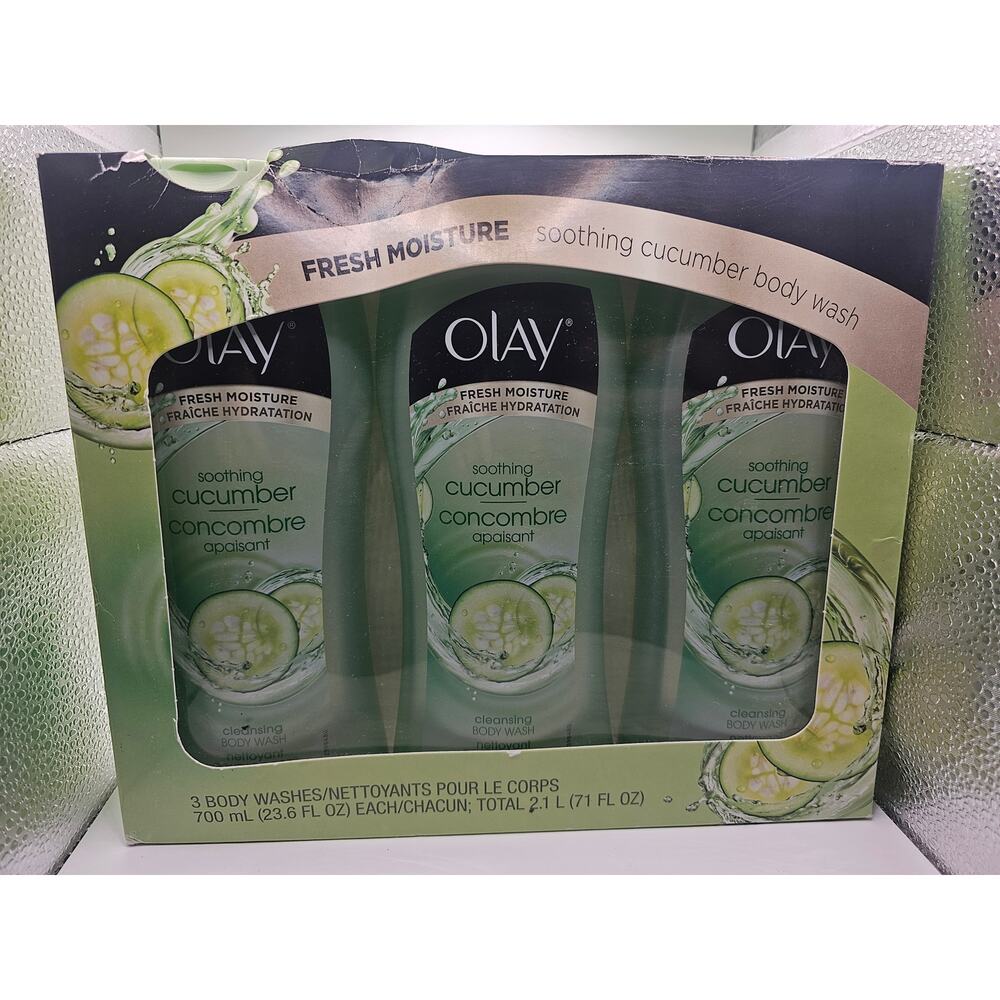 3 Bottles Olay Soothing Cucumber Cleansing Body Wash 23.6oz each